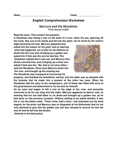 English Comprehension Worksheet | Teaching Resources