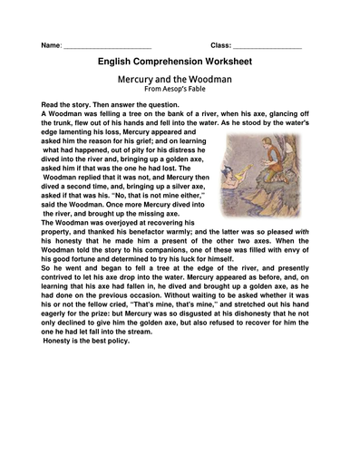 English Comprehension Worksheet