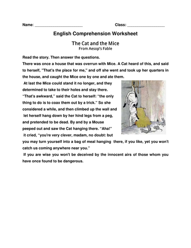 English Comprehension Worksheet