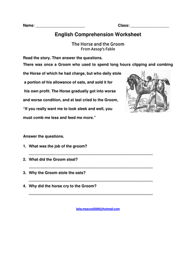 English Comprehension Worksheet