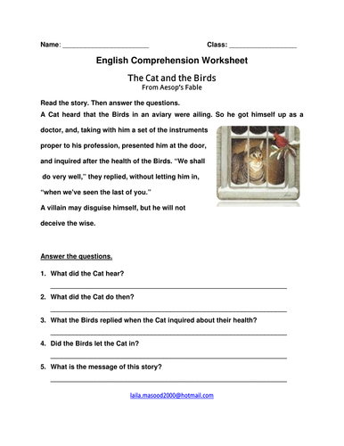 English Comprehension Worksheet