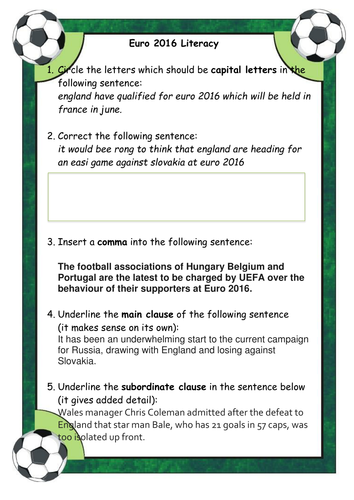 Euro 2016 SPaG Exercises