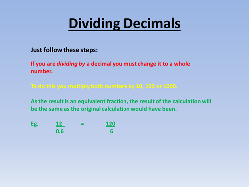 Dividing decimals | Teaching Resources
