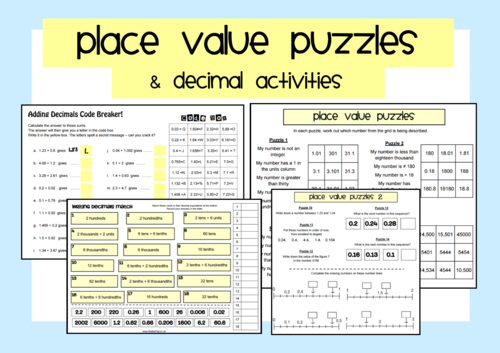 Place Value Puzzles & Decimal Activities