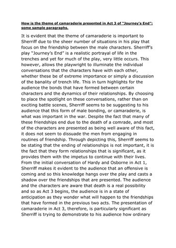 Journey's End: Exemplar essay