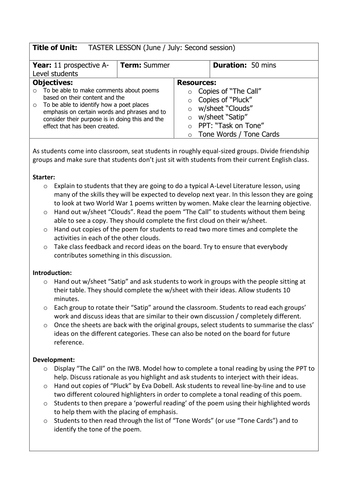 English Literature A-Level: Induction Lesson to WW1 Literature