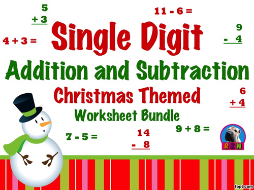 Single Digit Addition and Subtraction Worksheet Bundle - Christmas (60 Pages)