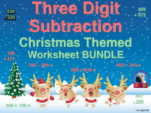 Three Digit Addition and Subtraction Worksheet Bundle - Christmas (60 Pages)