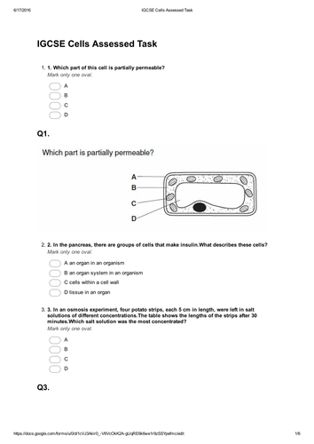 IGCSE Cambridge Biology Assessed Tasks