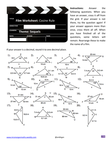 Film Worksheet: Cosine Rule