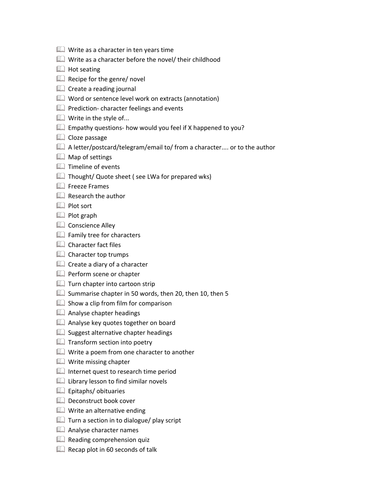 100 Teaching and Learning ideas when teaching fiction