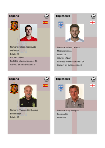 Spanish: Football Cards (Euro 2016 - England)