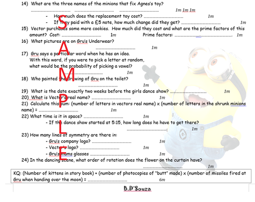 Despicable Me Maths Trail