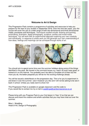 Transition Pack A/S and A level Art