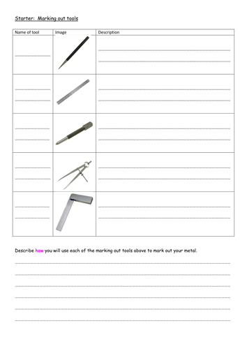 Starter activity - What tools are required to mark out on metal?