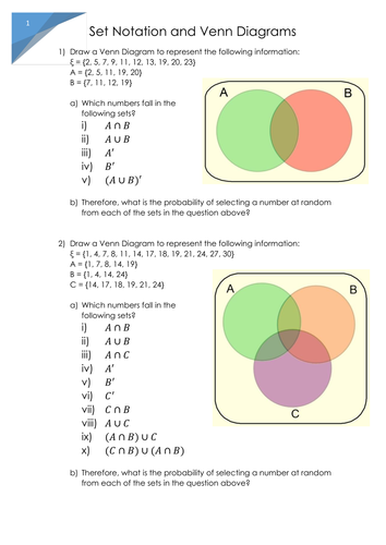 Venn Diagrams - Probabilities from set notation. | Teaching Resources