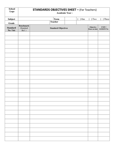 Standard- Objectives Sheet