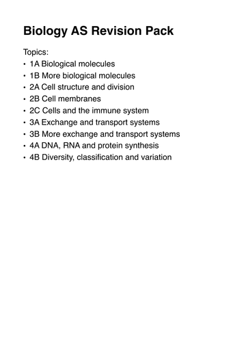 AS BIOLOGY Revision Pack