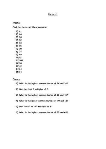 Year 6 Factors and Prime Numbers