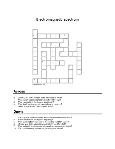 P1 Electromagnetic Spectrum Crossword (with solution)