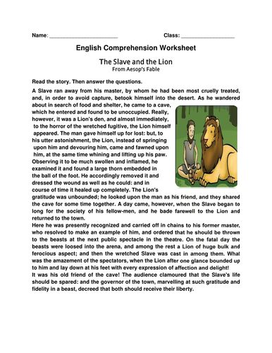 English Comprehension Worksheet