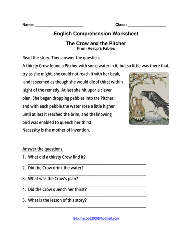 english comprehension worksheet teaching resources