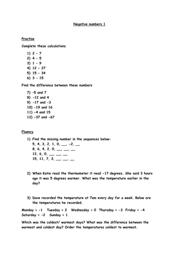 Negative Numbers Year 4 by charliyuk - Teaching Resources ...