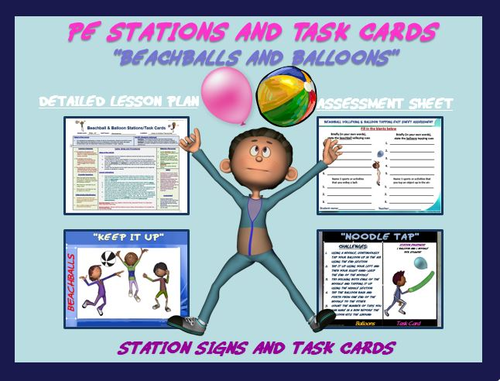 PE Manipulative Stations and Task Cards- “Beachballs and Balloons”