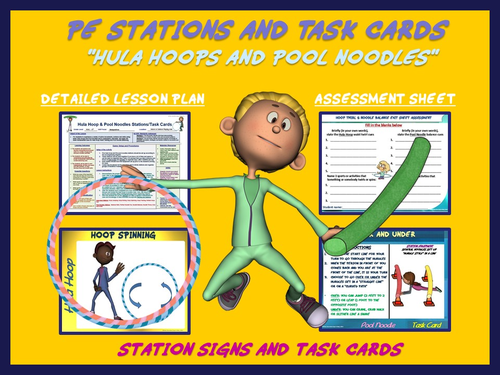 PE Manipulative Stations and Task Cards- “Hula Hoops and Pool Noodles”