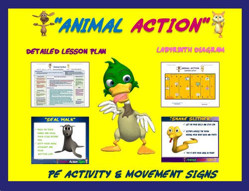 PE Activities: “Animal Action”- 25 Animal Movement Signs and Labyrinth Activity