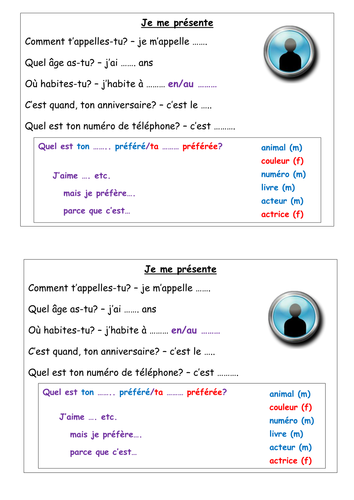 Personal information speaking/writing activity