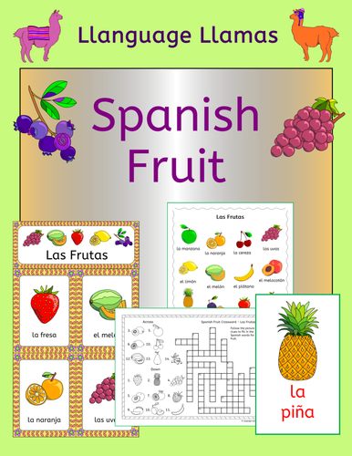 Frutas: Flash cards, Word search, Crossword and Word Wall