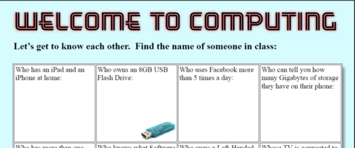 Computing Starter Activity for New Classes