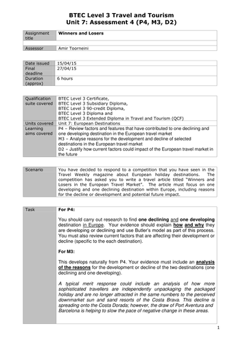 level 3 travel and tourism specification