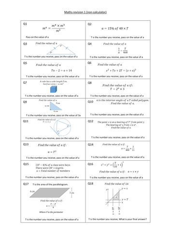 GCSE revision non calculator 