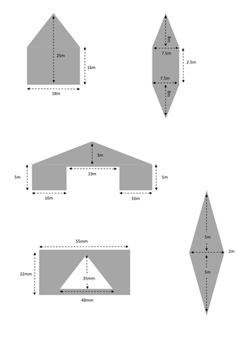 Find the AREA of composite shapes (rectangles and triangles) by