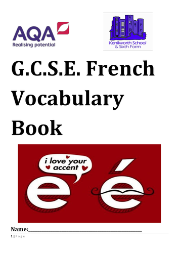 New AQA GCSE (9-1) Vocab Book and Verb Tables