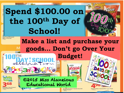 100th Day of School With $100.00 to Spend!