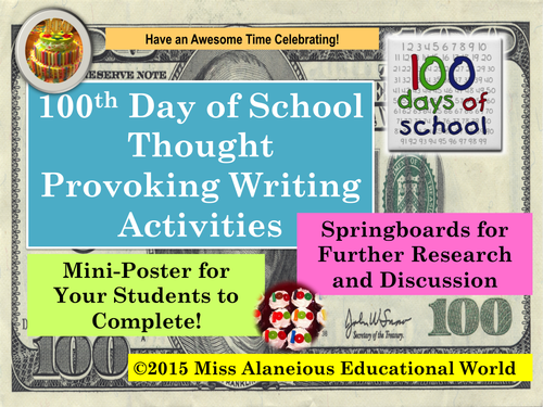 100th Day of School Mini Poster with Writing Activities!