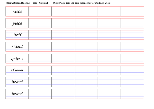 Year 6 Autumn Term 1 English Writing Spellings Medium Term