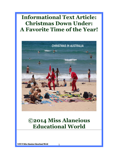 Informational Text Article: Christmas Down Under! A Favorite Time of the Year!
