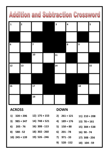 Addition and Subtraction Crossnumber Collection by prof689 | Teaching