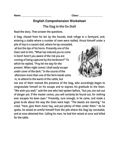 English Comprehension Worksheet