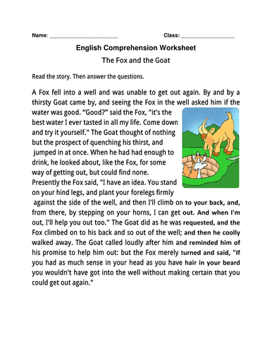 English Comprehension Worksheet