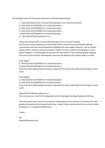 New GCSE MFL KS4 9-1 Descriptors