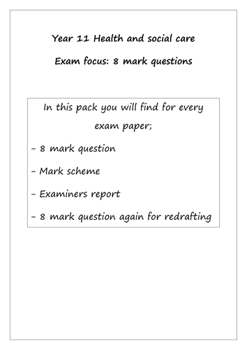 Edexcel Health and social care level 2 - 8 mark question focus - Unit 1