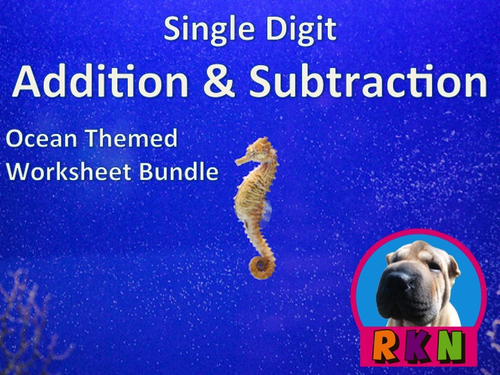 Single Digit Addition and Subtraction Worksheet Bundle - Ocean Themed (60 pages)