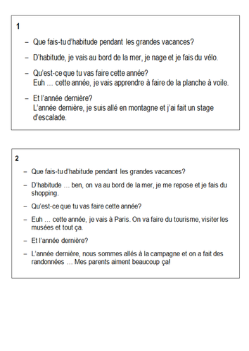 KS3 French Holidays tense recognition - group work 