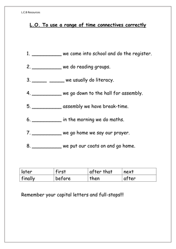 Time Connectives worksheet | Teaching Resources
