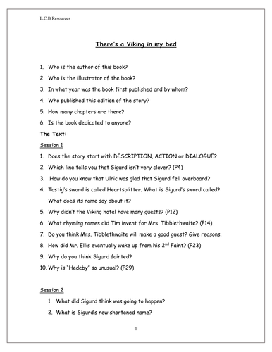 Comprehension on 'There's A viking in My Bed' by Jeremy Armstrong